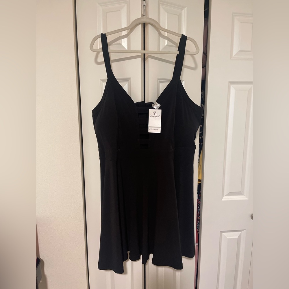 Curvegirl V Neck Black Fit + Flare Dress